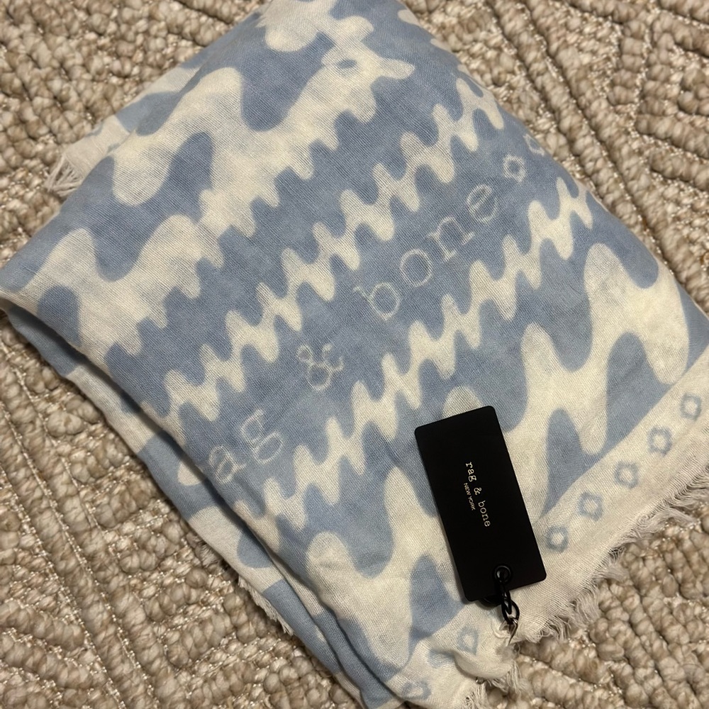 Rag & Bone Light Blue and Cream Patterned Scarf